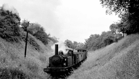 Daily goods train on the Monkland & Kirkintilloch line between Whitegates and Woodilee, 7 March 1960
