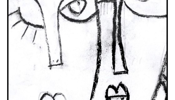 Art competition poster showing the drawing of two faces