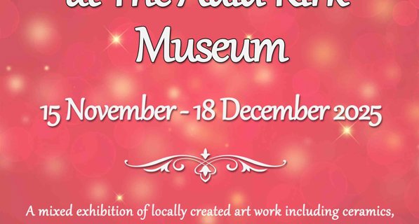 Poster that has the text 'Christmas Craft at the Auld Kirk Museum 15 November - 18 December 2025 a mixed exhibition of locally created art work including ceramics, glass, wood, and other hand made crafts'